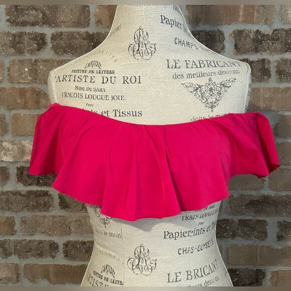 Trina Turk hot pink ruffle off the shoulder bandeau bikini top size 4 - Picture 6 of 10